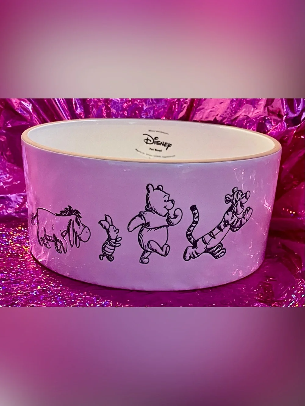 Rae Dunn Disney Winnie the Pooh & Friends White Pet Bowl with Black etched New!